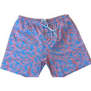Bermies Mens Large Light Blue/Pink Tuna Swim Trunks Mesh Lined Drawstring
